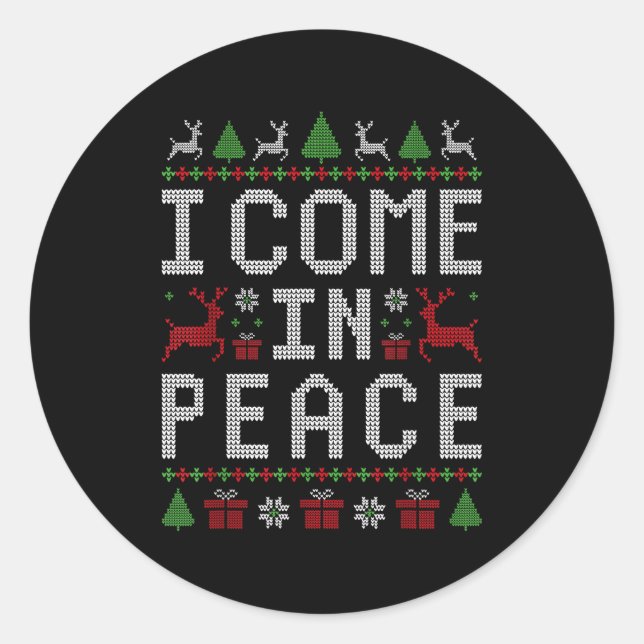 Pegatina Redonda I Come In Peace Couple Matching Ugly Christmas Swe (Anverso)