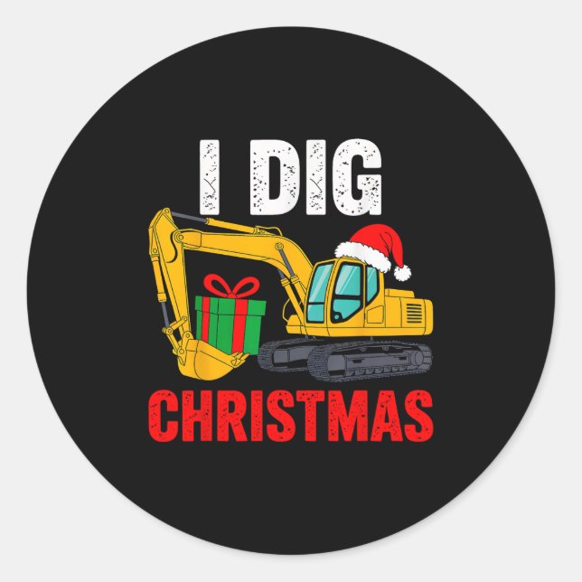 Pegatina Redonda I Dig Navidades Excavator Xmas Pjs Toddler Boys Ki (Anverso)