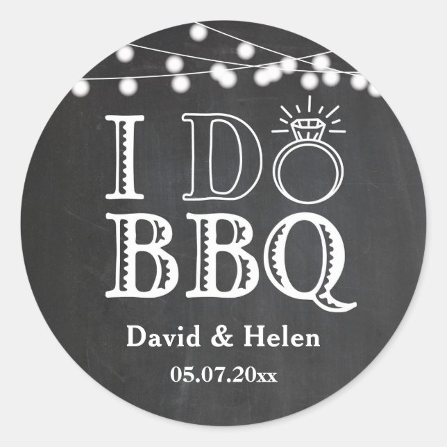 Pegatina Redonda I DO BBQ Chalkboard Boda Engagment Barbecuing (Anverso)