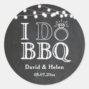 Pegatina Redonda I DO BBQ Chalkboard Boda Engagment Barbecuing