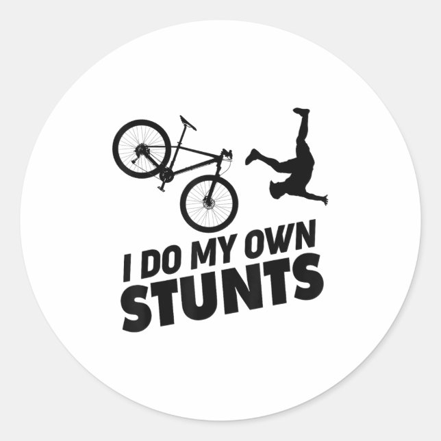 Pegatina Redonda I Do My Own Stunts Funny Mountain Bike  (Anverso)