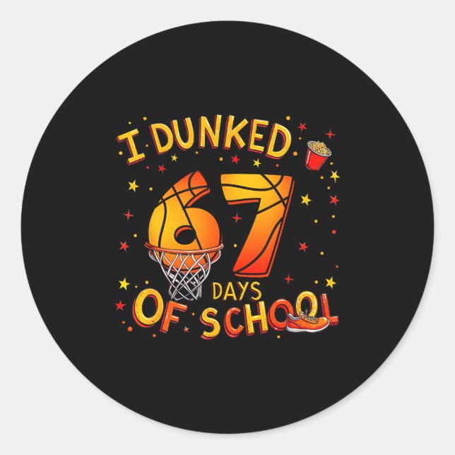Pegatina Redonda I Dunked 67 Days Of School Basketball Boys Kids  (Anverso)