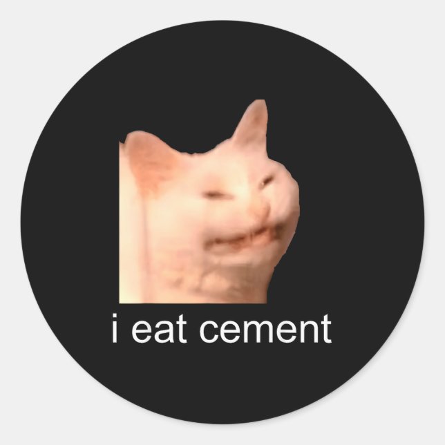 Pegatina Redonda I Eat Cement Cursed Cat Funny Oddly Specific Meme  (Anverso)
