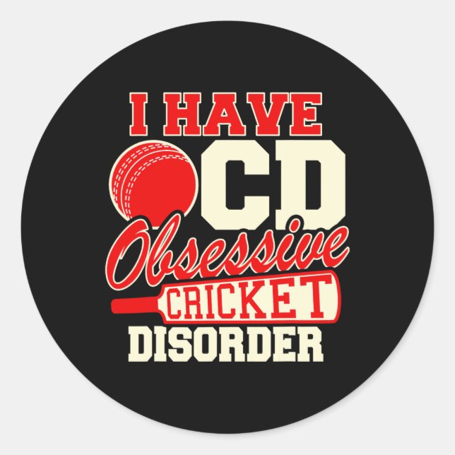 Pegatina Redonda I Have Ocd Obsessive Cricket Disorder  (Anverso)