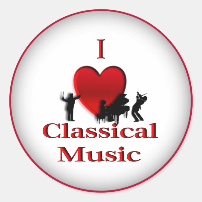 Pegatina Redonda I Heart Classical Music (Anverso)