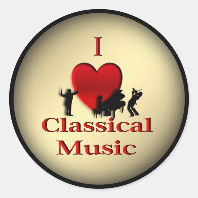 Pegatina Redonda I Heart Classical Music Gold (Anverso)