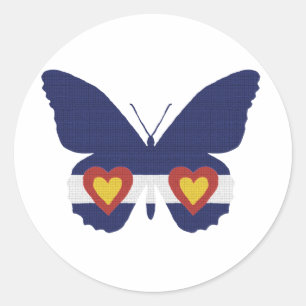 Pegatina Redonda I Heart Colorado Flag Butterfly Products