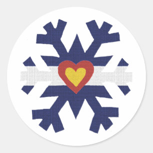 Pegatina Redonda I Heart Colorado Flag Snowflake