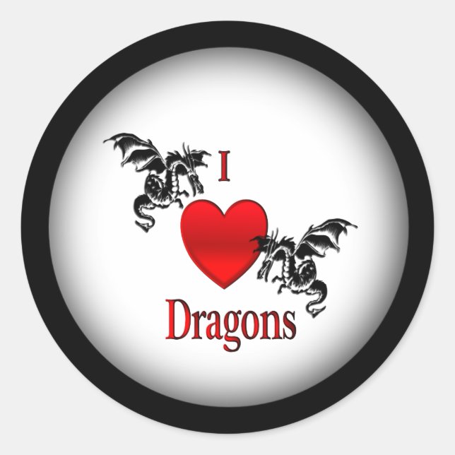 Pegatina Redonda I Heart Dragons (Anverso)