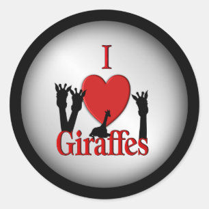Pegatina Redonda I Heart Giraffes Silver