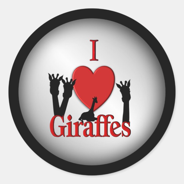Pegatina Redonda I Heart Giraffes Silver (Anverso)