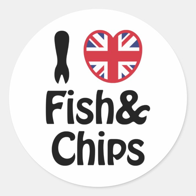 Pegatina Redonda I Heart [Love] Fish & Chips (Anverso)
