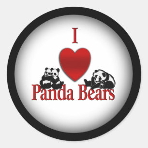 Pegatina Redonda I Heart Panda Bears Fun