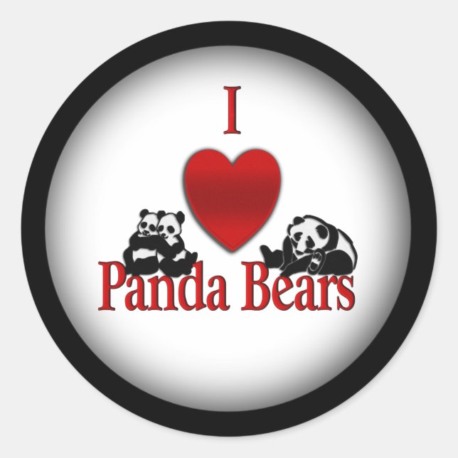 Pegatina Redonda I Heart Panda Bears Fun (Anverso)