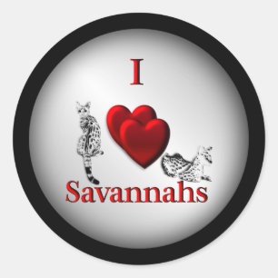 Pegatina Redonda I Heart Savannah Cat Silver