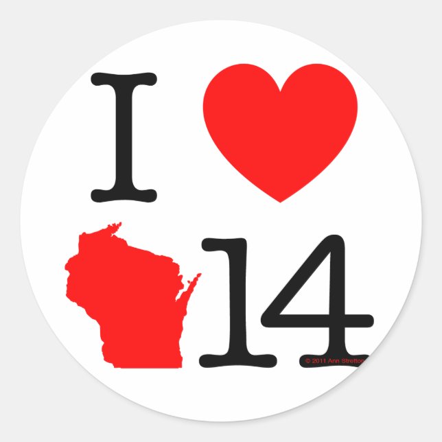 Pegatina Redonda I Heart Wisconsin 14 (Anverso)
