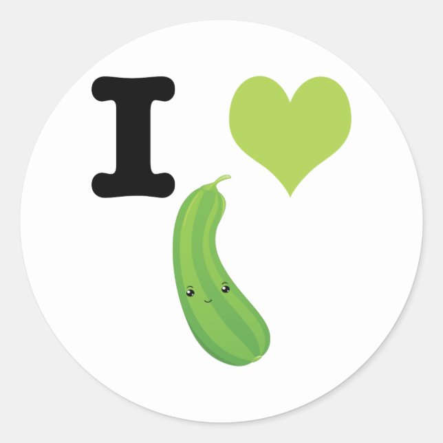 Pegatina Redonda I Heart Zucchini Cute Kawaii Zucchini (Anverso)