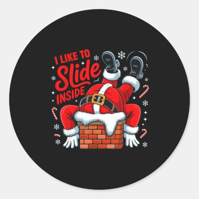 Pegatina Redonda I Like To Slide Inside Funny Santa Couple Matching (Anverso)
