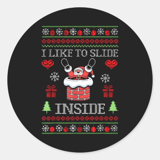Pegatina Redonda I Like To Slide Inside Funny Santa Couple Matching (Anverso)