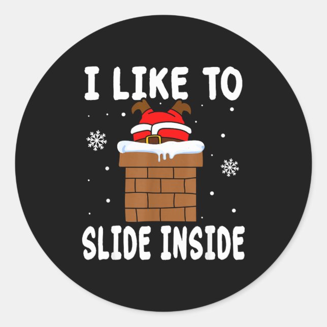 Pegatina Redonda I Like To Slide Inside Funny Xmas Couple  (Anverso)