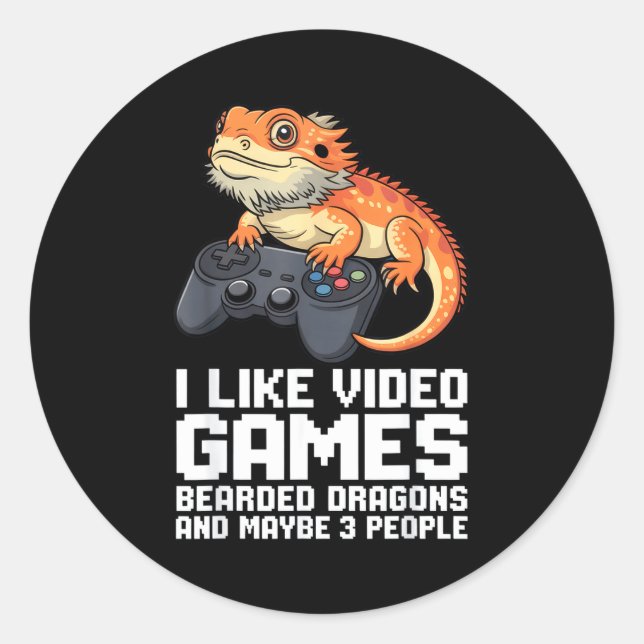 Pegatina Redonda I Like Video Games Bearded Dragon Gamer Introvert  (Anverso)