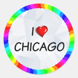 Pegatina Redonda I Love Chicago, diseño de texto