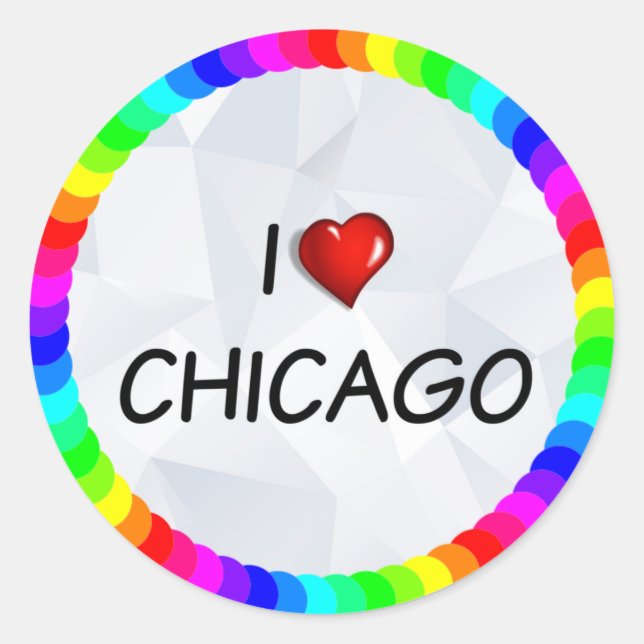 Pegatina Redonda I Love Chicago, diseño de texto (Anverso)