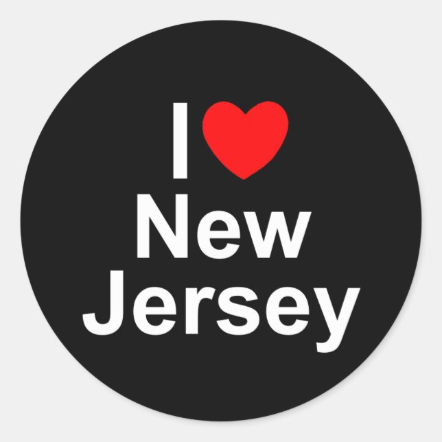 Pegatina Redonda I Love (Heart) New Jersey (Anverso)