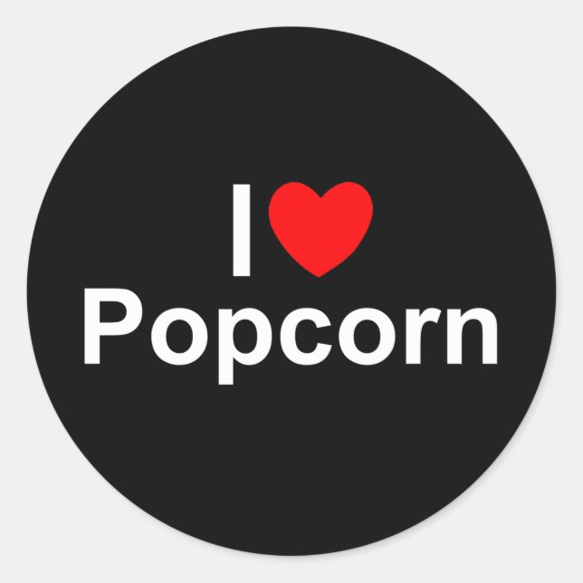 Pegatina Redonda I Love (Heart) Popcorn (Anverso)