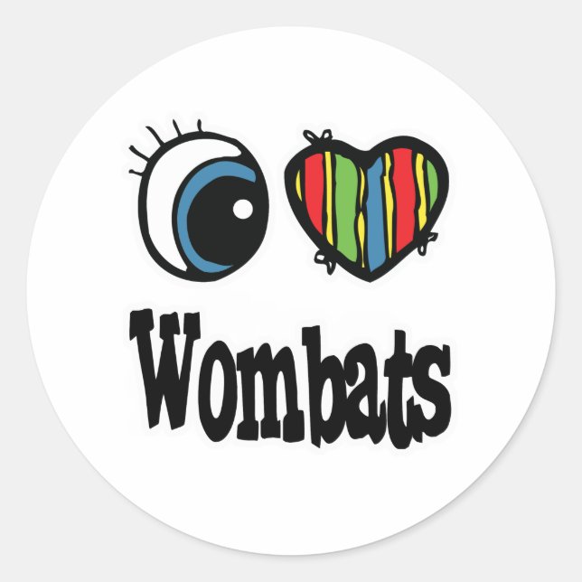 Pegatina Redonda I Love (Heart) Wombats (Anverso)