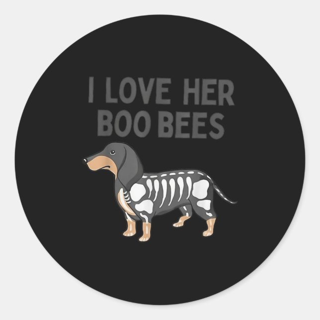 Pegatina Redonda I Love Her Boo Bees Funny Halloween Dachshund Ween (Anverso)