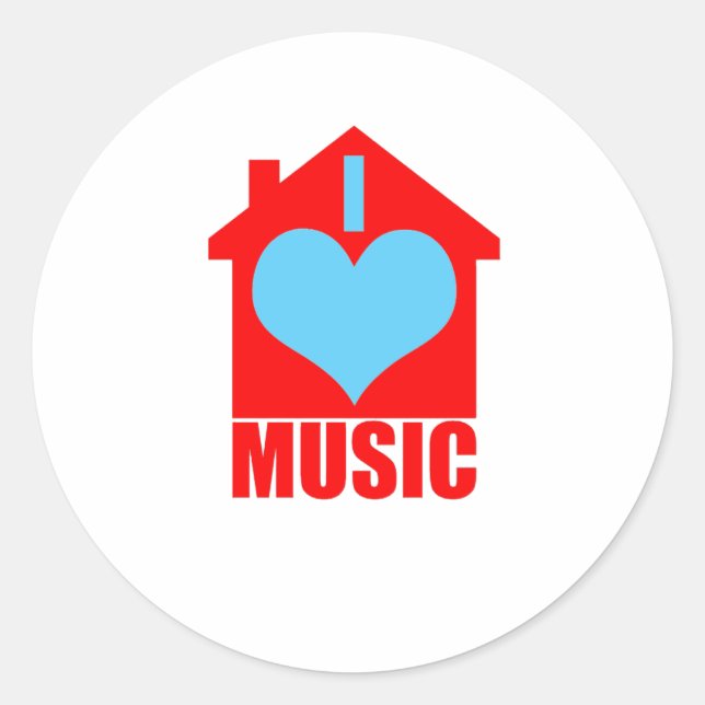 Pegatina Redonda I Love House Music - Heart House (Anverso)