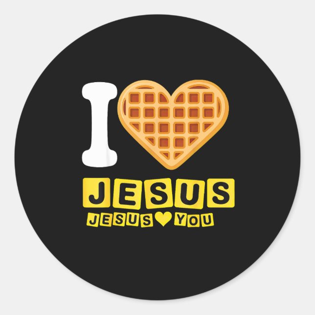 Pegatina Redonda I Love Jesus Waffle Heart  (Anverso)