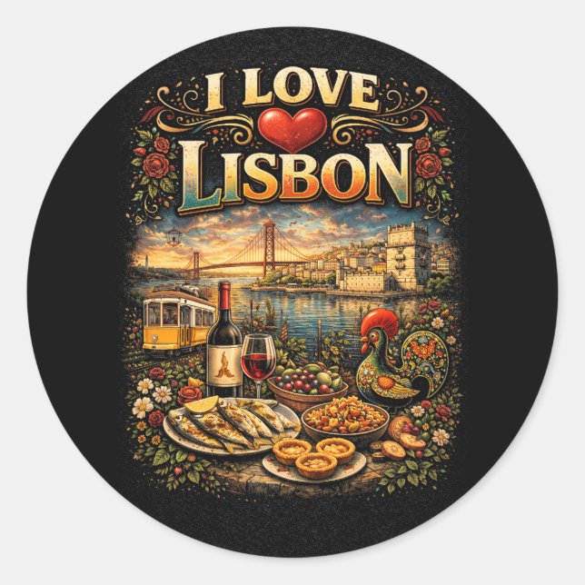 Pegatina Redonda I Love Lisbon (Anverso)