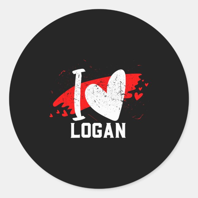 Pegatina Redonda I Love Logan I Heart Logan  (Anverso)