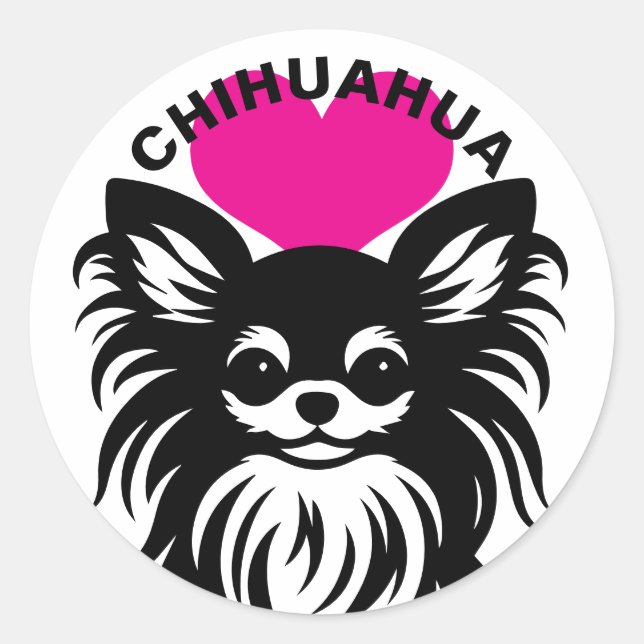 Pegatina Redonda I Love Long-Haired Chihuahuas Cute Puppy (Anverso)