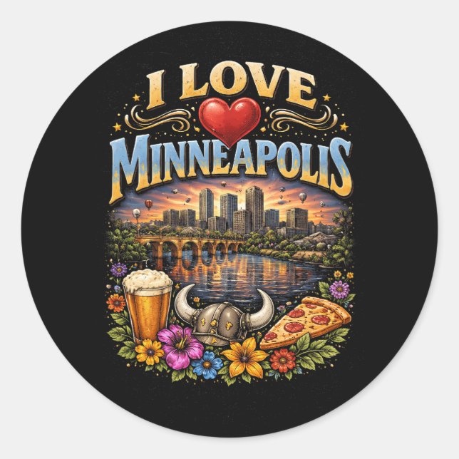 Pegatina Redonda I Love Minneapolis (Anverso)