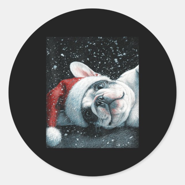 Pegatina Redonda I Love My French Bulldog Christmas Cute  (Anverso)
