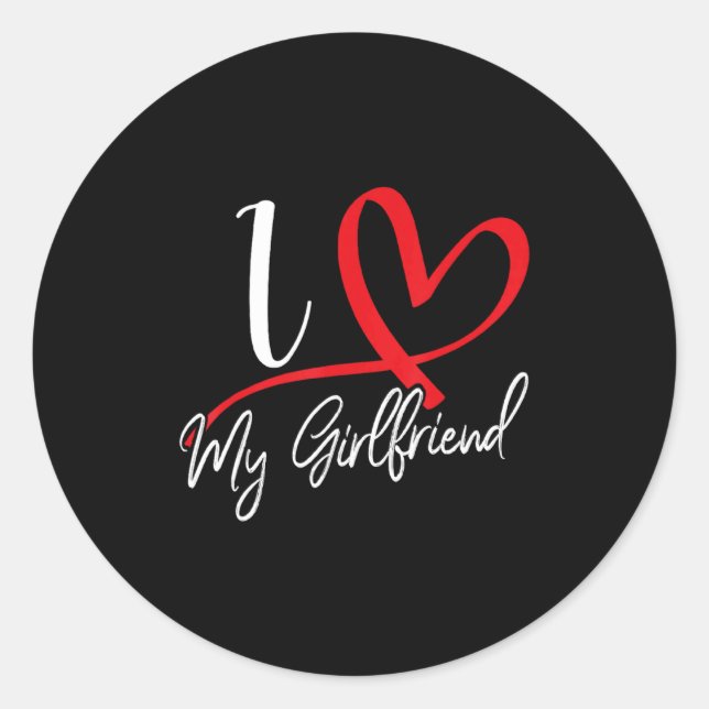 Pegatina Redonda I Love My Girlfriend Red Heart Couples Valentines  (Anverso)