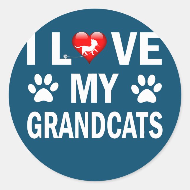Pegatina Redonda I love my Grandcats Cat Lover Granddad Grandma  (Anverso)