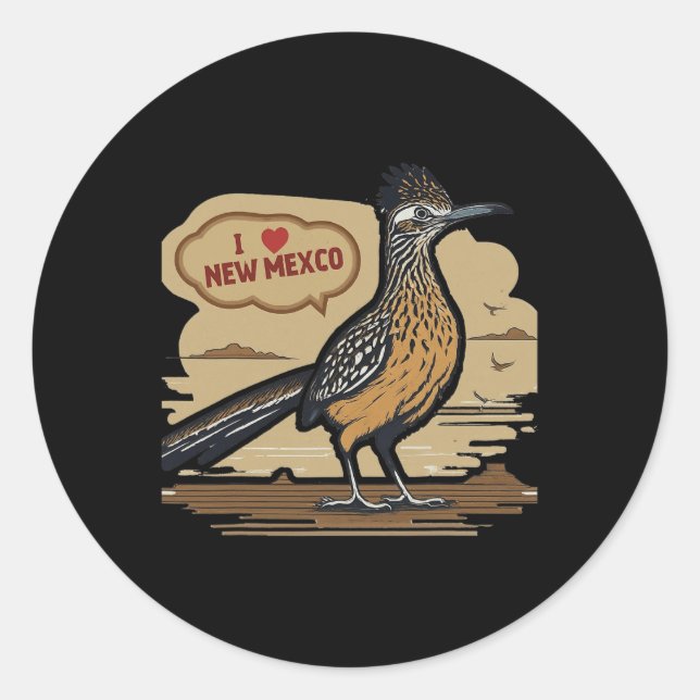 Pegatina Redonda I Love New Mexico Roadrunner  (Anverso)