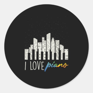 Pegatina Redonda I Love Piano Music Notes Piano Keyboards Músico