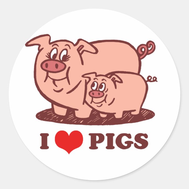 Pegatina Redonda I Love Pigs Button (Anverso)