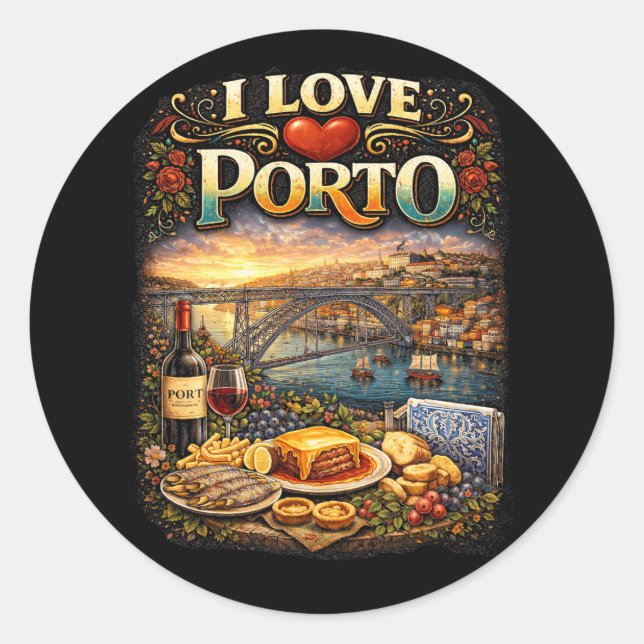 Pegatina Redonda I Love Porto (Anverso)