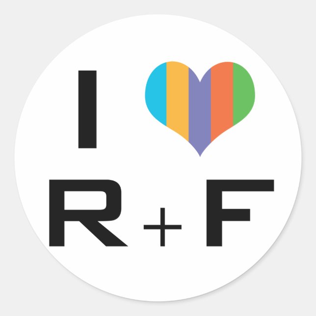 Pegatina Redonda I love R+F (Anverso)