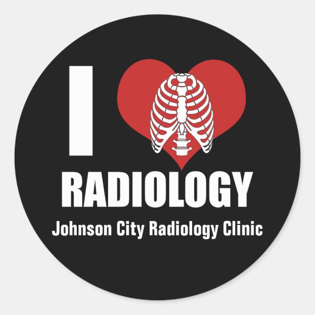 Pegatina Redonda I Love Radiology Guay Personalizado Radiólogo Clin (Anverso)