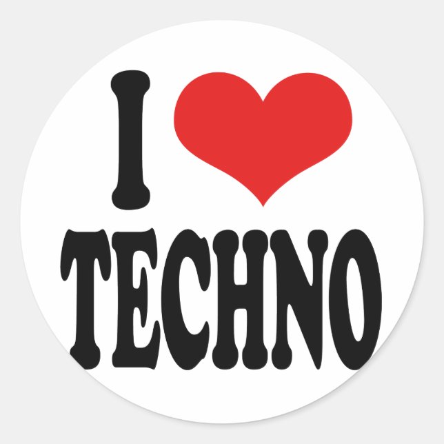 Pegatina Redonda I Love Techno (Anverso)