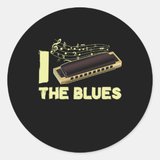 Pegatina Redonda I Love The Blues Harmonica Music Instrument Gift