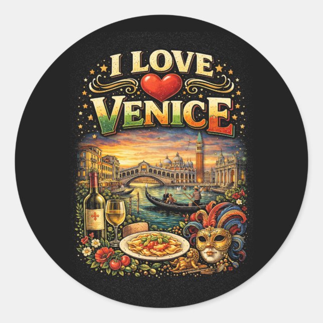 Pegatina Redonda I Love Venice (Anverso)