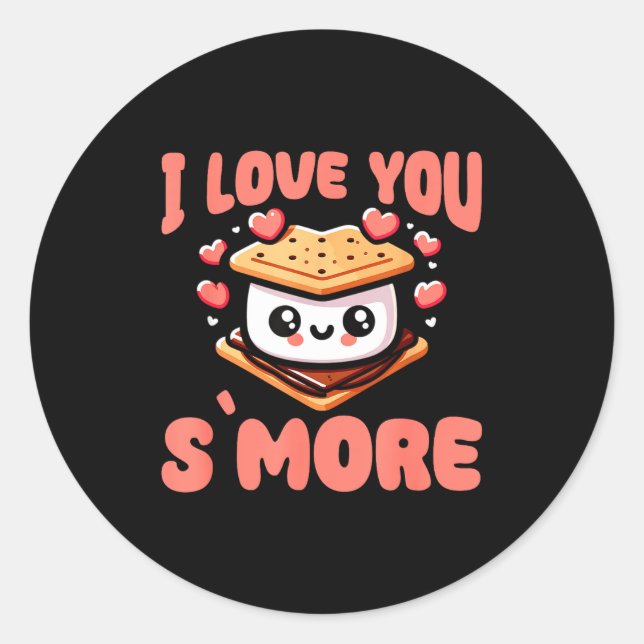 Pegatina Redonda I Love You S'more Kawaii Marshmallow  (Anverso)